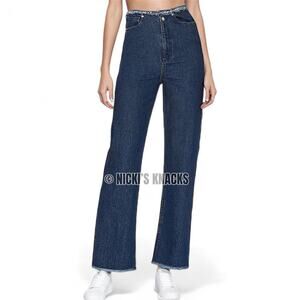 WeWoreWhat High Rise Frayed Waist Straight Leg Raw Hem Jeans Dark Wash Size 27